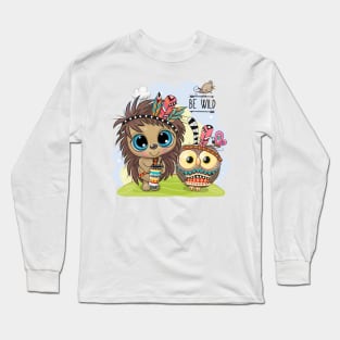 Cute Hedgehog and Owl Long Sleeve T-Shirt